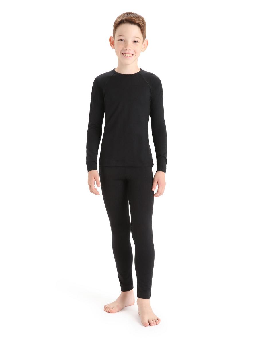 Black Kids' Icebreaker Merino 200 Oasis Crewe Thermal Top Long Sleeve | USA 1945KORI